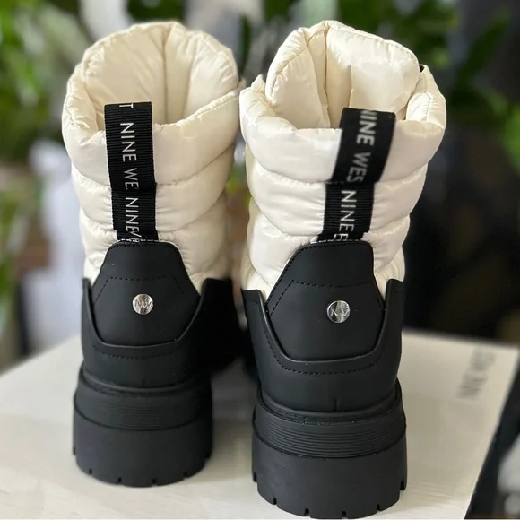 Nine West Women’s Pilar3 Lug Sole Black and White Boots - Picture 7 of 9